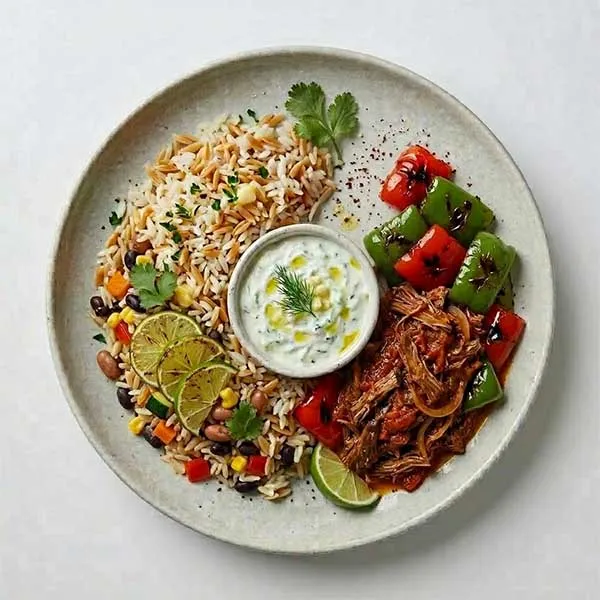 Beef tinga with mexican bean rice mix